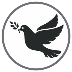Obraz premium Peace dove silhouette with olive branch flying in a circle. Simple flat vector icon for peace and hope.