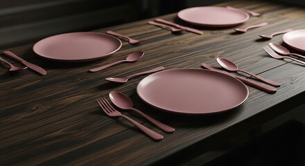 Rose Gold Dining Elegance: Formal Table Setting with Chic Dinnerware on Wood