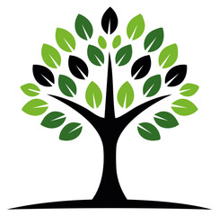 Obraz premium Abstract tree graphic with green leaves, symbol for growth, nature, and ecology. Vector logo illustration.