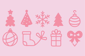 Collection of festive christmas icons in a clean line art style perfect for holiday designs