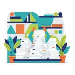 Obraz premium Drowning in paperwork Office worker overloaded with deadlines and bureaucracy