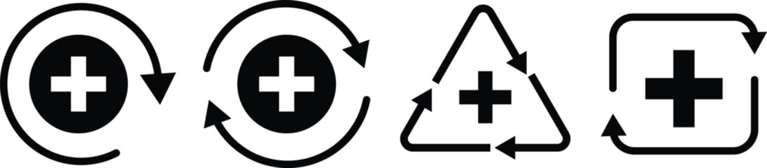Health recovery icon set. Medical plus sign with upward arrow sign. Medical and Healthcare Symbol. refresh symbol
