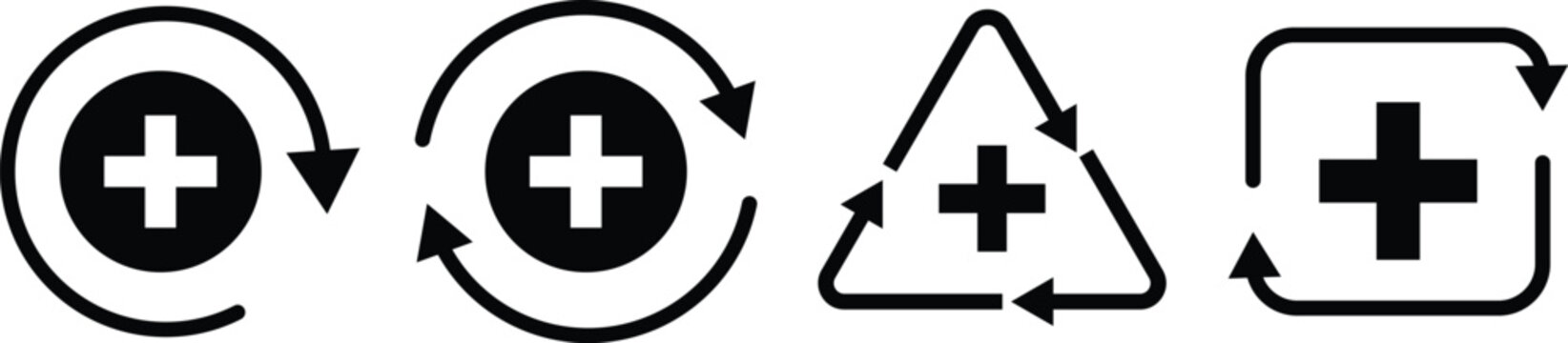 Health recovery icon set. Medical plus sign with upward arrow sign. Medical and Healthcare Symbol. refresh symbol
