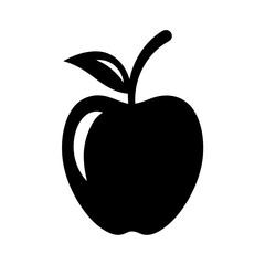 Simple black silhouette of an apple with stem and leaf design