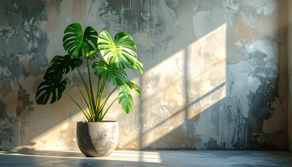 A monstera variegated plant in a minimalist pot