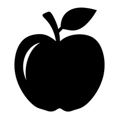 Simple black and white illustration of a perfect apple with a leaf