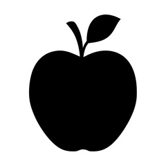 Black apple silhouette with a leaf, symbolizing fruit, health, and simplicity