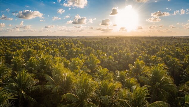 Aerial View of Lush Palm Plantation, Seasonal Change
