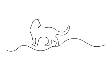 Minimalist cat one line art simple continuous outline vector illustration for modern design 
