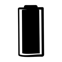 Black silhouette of battery icon, Simple black icon of a battery, typically used to represent power, energy level, charging status, or electronics.  
