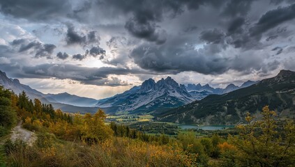 Fototapeta premium Intense storm clouds transform summer scenery in mountainous regions