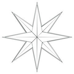 Obraz premium Eight Point Star Geometric Shape, Starburst Decorative Element, Line Art Illustration