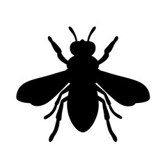 Silhouette of a bee with antennae, wings, and legs in black color