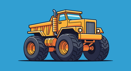Obraz premium Cartoonish depiction of a yellow dump truck with oversized wheels for kids products