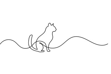Cat continuous one line drawing minimalist style isolated outline vector illustration on white background
