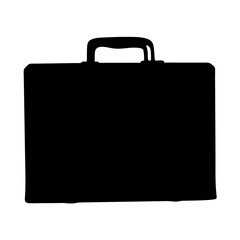 Simple black silhouette illustration of a classic briefcase with a handle