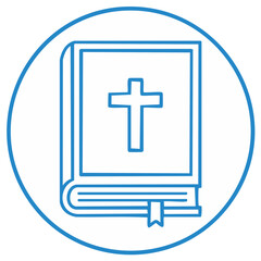 Fototapeta premium Holy Bible line icon with a Christian cross on the cover. Religious scripture book illustration for faith and worship.