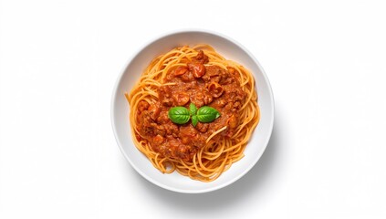 Pasta with meat sauce served on a white plate
