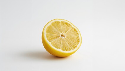 Fresh Lemon And Halved Segment Isolated On A White Surface, Beneficial Source Of Vitamin C