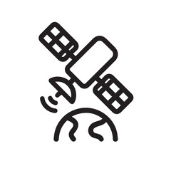 Satellite Internet Icon, Global Data Transmission Communication Technology Symbol in Outline Style