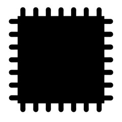 Stylized illustration of a black integrated circuit package with multiple pins