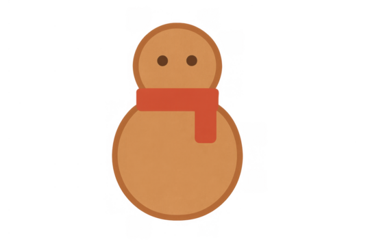 Gingerbread man wearing a red scarf, happy holiday cookie illustration for christmas and winter season