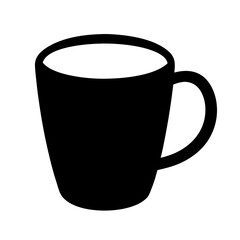 Black coffee mug silhouette filled with white liquid on a white background