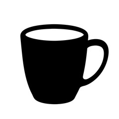 Black Silhouette Illustration of a Ceramic Coffee Mug on White Background