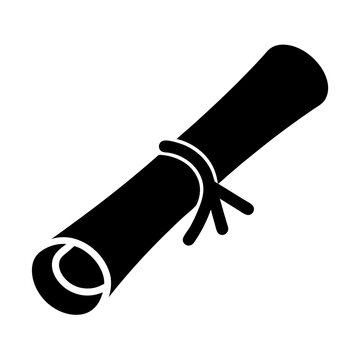 Black and white scroll icon for document, diploma or achievement award
