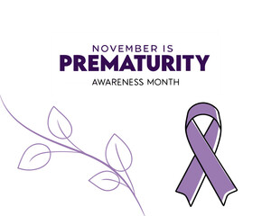 Fototapeta premium Prematurity Awareness Month in November A Purple Ribbon and Leafy Branch Symbolize Support and Hope