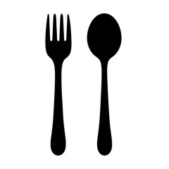 Silhouette of a simple fork and spoon for eating on white