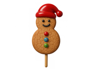 Gingerbread snowman cookie pop wearing santa hat, christmas baking, sweet holiday dessert for winter celebration