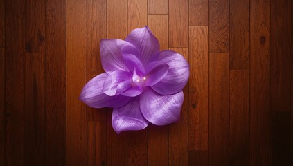 Naklejka premium Wooden floor backdrop featuring a violet abstract blossom