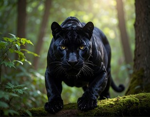 Black Panther Stalking in the Forest - A Majestic Predator.