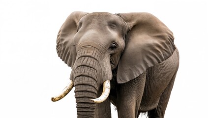 Obraz premium African elephant on a white backdrop, focus on wildlife preservation
