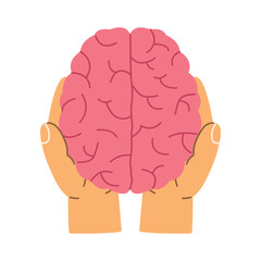 hands gently holding a brain, symbolizing mental health, care, psychology, and knowledge