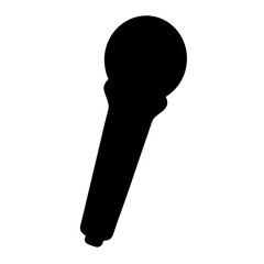 Simple solid black silhouette of a microphone for speaking or singing vocals