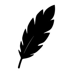 Single black feather on a white background conveys a sense of lightness