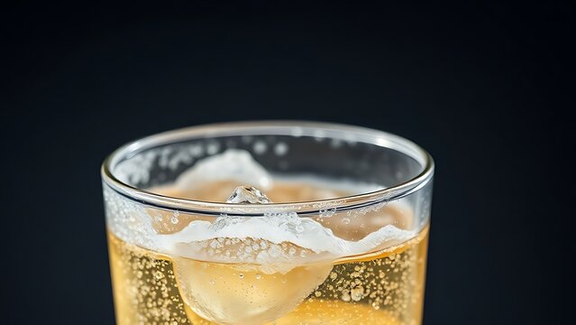 desorption. A glass of carbonated drink with rising bubbles and condensation on a clean background. bar promotions, beverage menus, designed for product packaging and bar promotions.