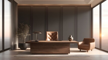 Modern Executive Office with Panoramic Sunset View