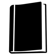 Black and white illustration of an open book standing up vertically