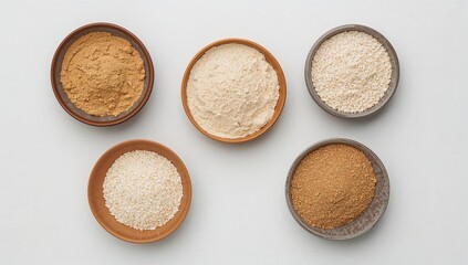 Various gluten-free flours including almond, peanut, oat, and rice buckwheat, fiber-dense choice