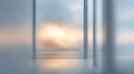 Fototapeta premium Serene Minimalist Room with Golden Hour Glow