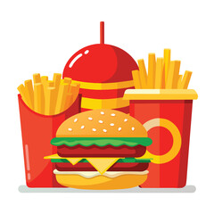 An illustration of various burger and fast-food items