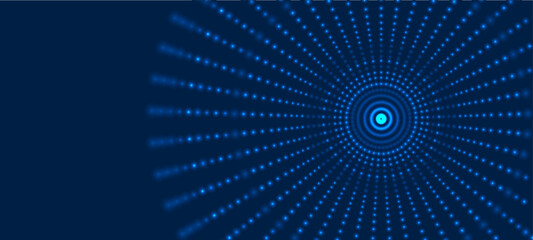 An abstract vector illustration in which points of light radiate in concentric circles, creating the illusion of movement and depth. A vortex of light in a colorful space.