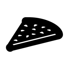 Simple black vector illustration of a slice of pizza with toppings