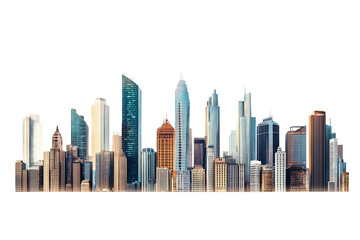 Fototapeta premium Urban Skyline Illustration of Skyscrapers and Modern Buildings, White Background