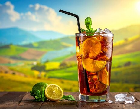 Classic Long Island Iced Tea with a Lemon Garnish