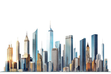 Modern Business City Skyline with Downtown Skyscrapers, Isolated on White