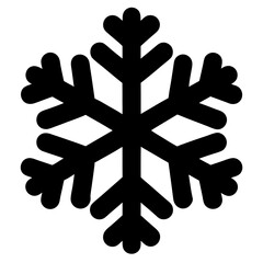 Simple Bold Black Snowflake Icon with Rounded Edges and Symmetrical Design